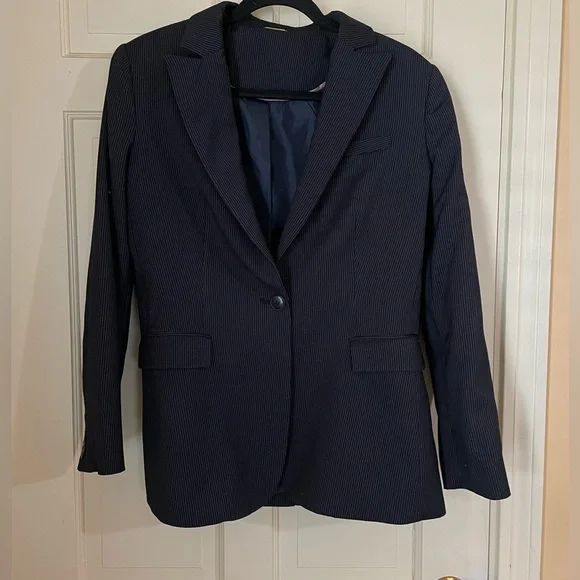 Mango Black Pink Pinstripe Suit Blazer Size 8 Career Business Jacket - Picture 1 of 11